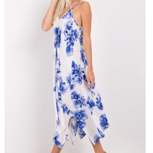 Women’s blue floral asymmetric dress